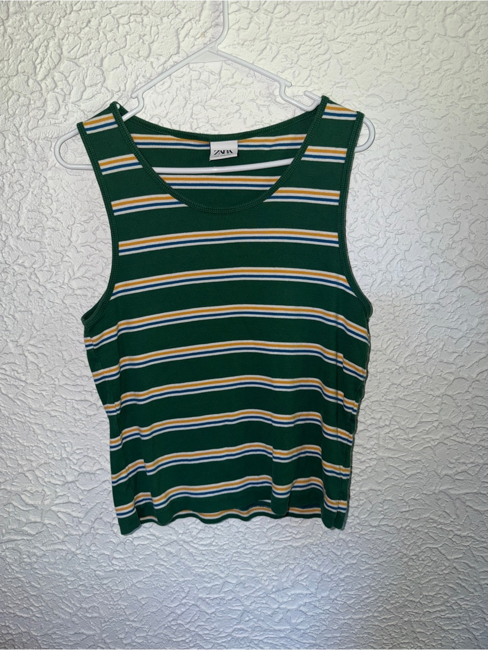 Zara Ribbed Striped Tank Top Green Blue Yellow Size Medium